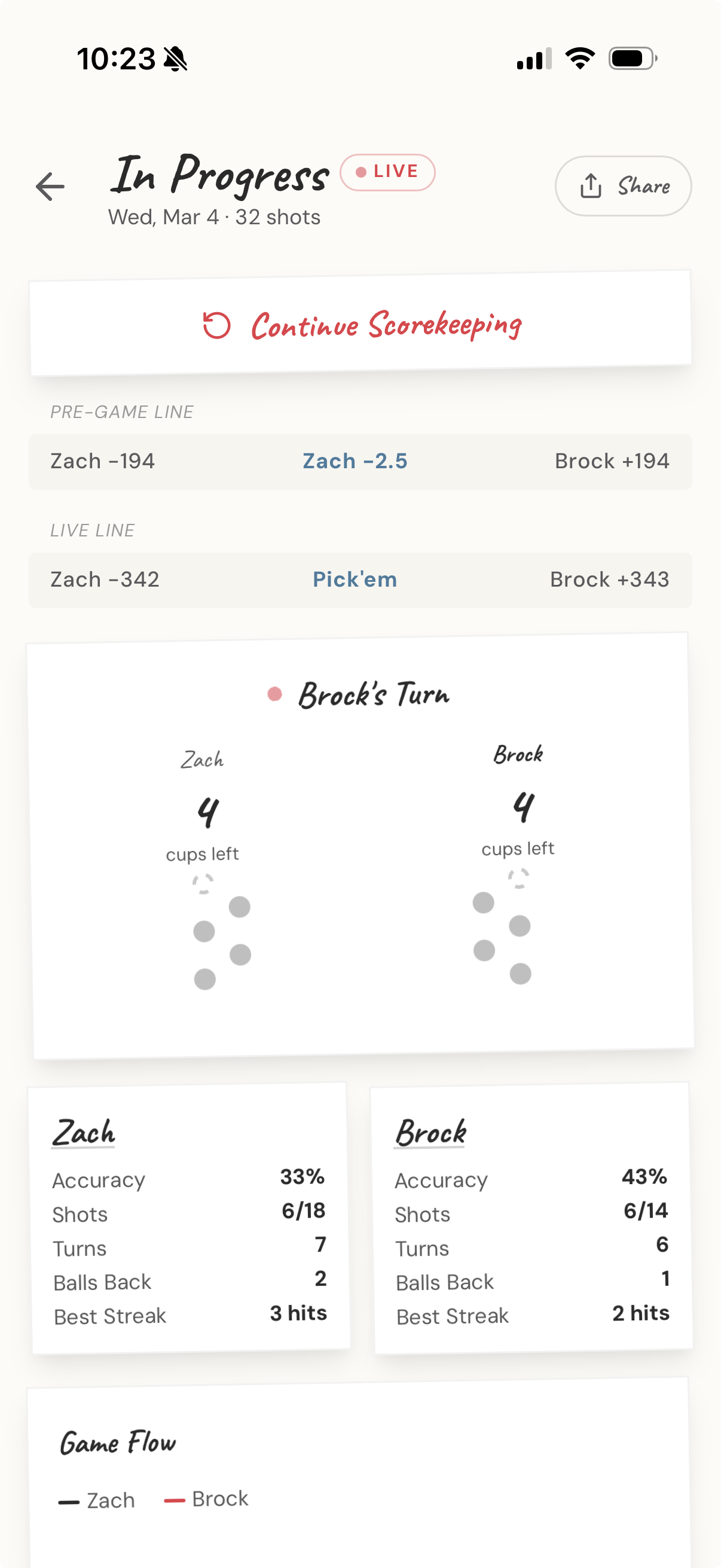 Live Pongcast game view